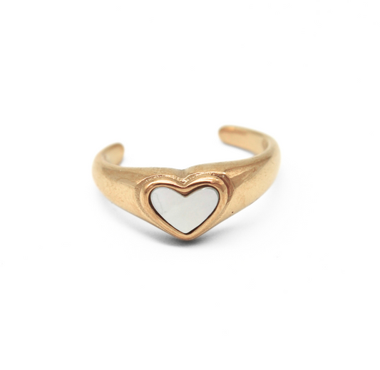 Pearl heart - Ring - Stainless Steel - Verstelbaar